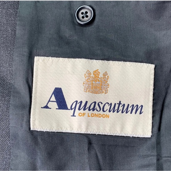 Aquascutum Men's Suit Jacket Blazer Dark Grey / Black Lined Wool Size 40R - Picture 9 of 11
